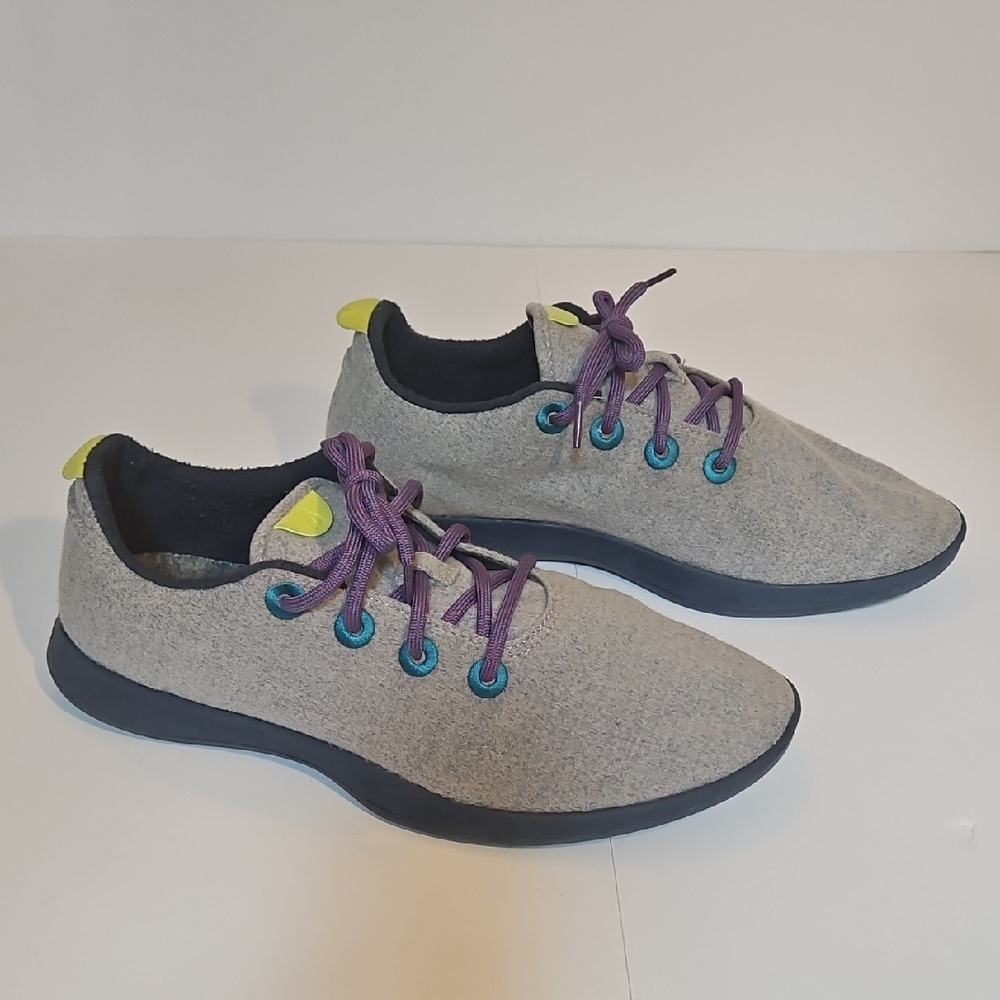 Allbirds Gray Sneakers Purple Laces & Blue Details 14 Mens Merino Wool EUC - Picture 3 of 7